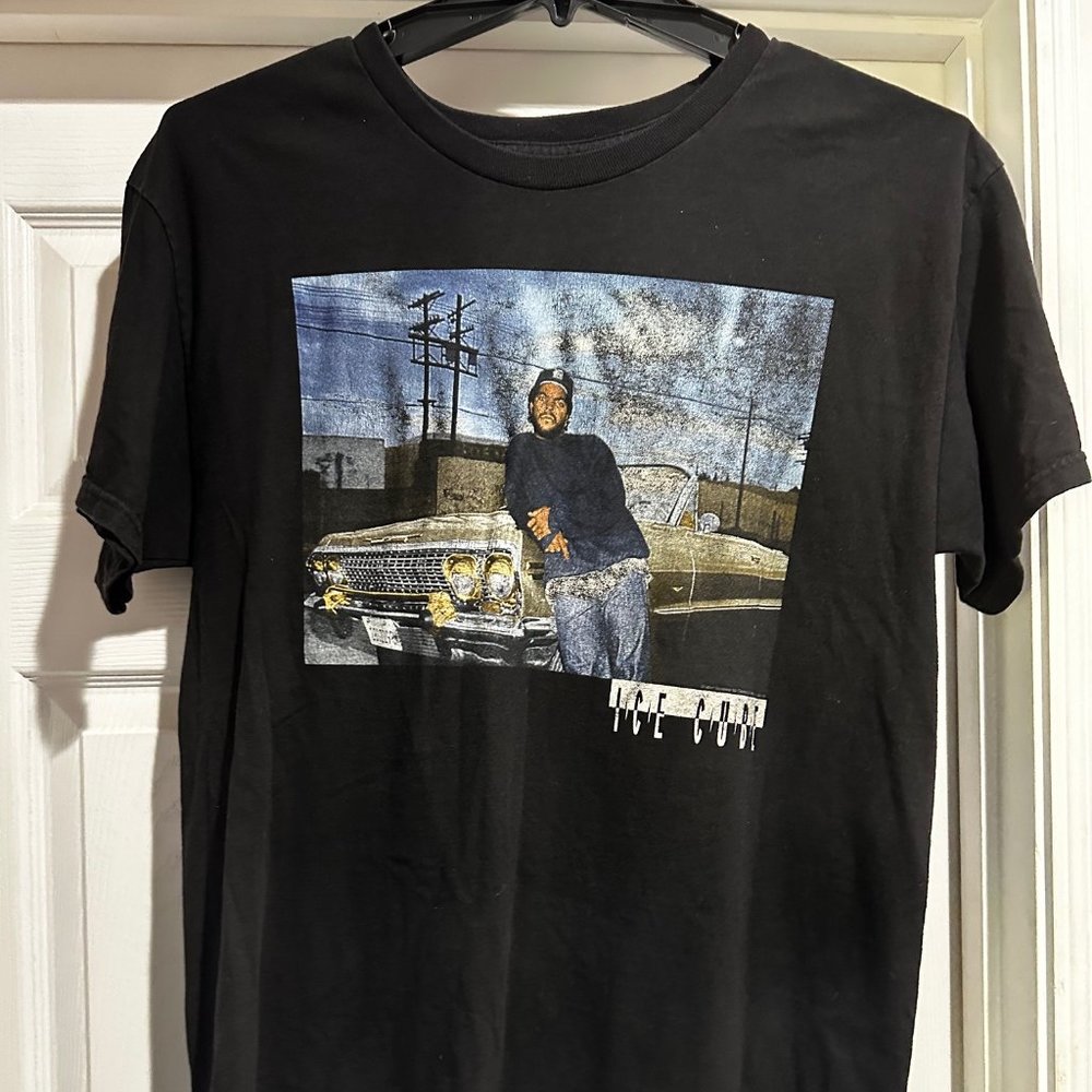 Ice Cube Mens Cotton Short Sleeve Graphic T Shirt Music Rap Black Size Large